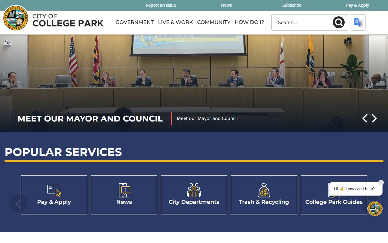 College Park phone directory city homepage for government contacts