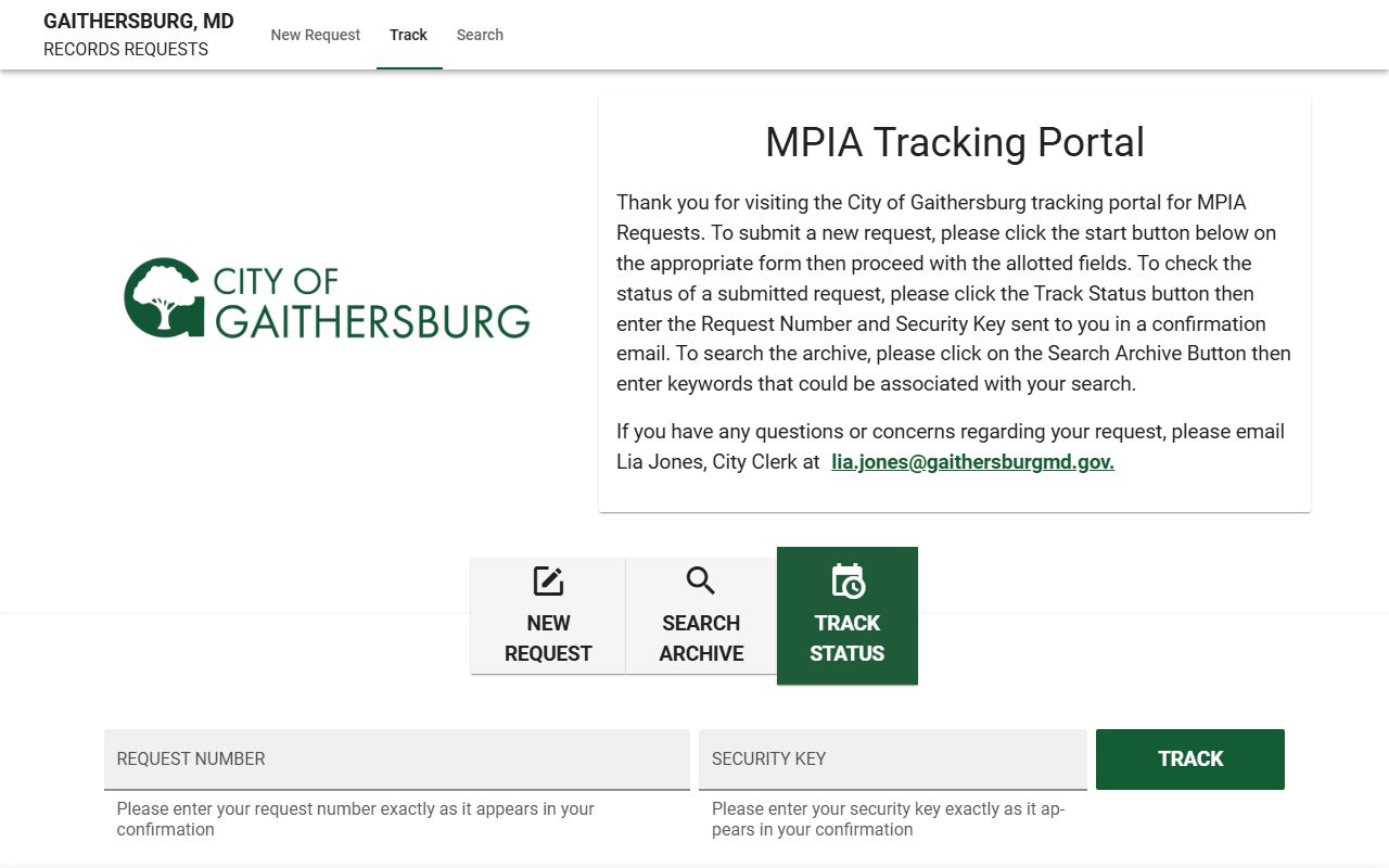 Gaithersburg phone directory MPIA portal for public records requests
