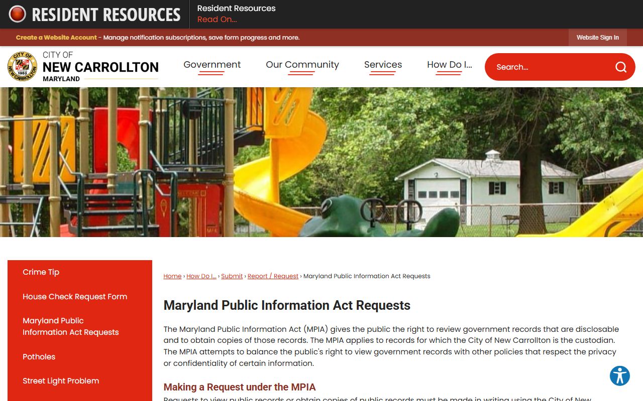 New Carrollton MPIA request page phone directory