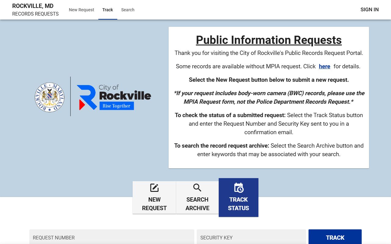 Rockville phone directory police records MPIA portal