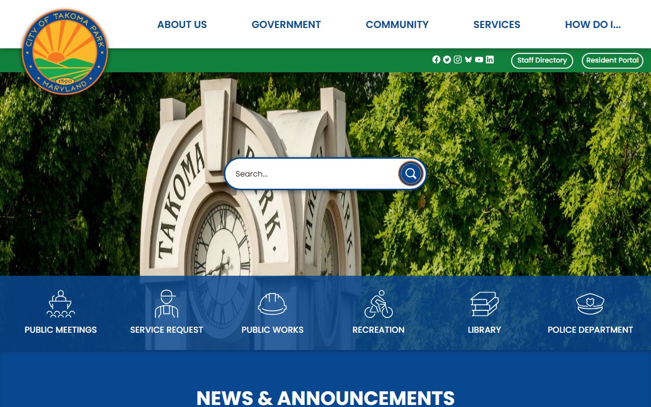 Takoma Park city homepage phone directory