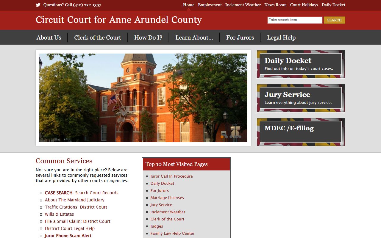 Anne Arundel County Circuit Court phone directory page