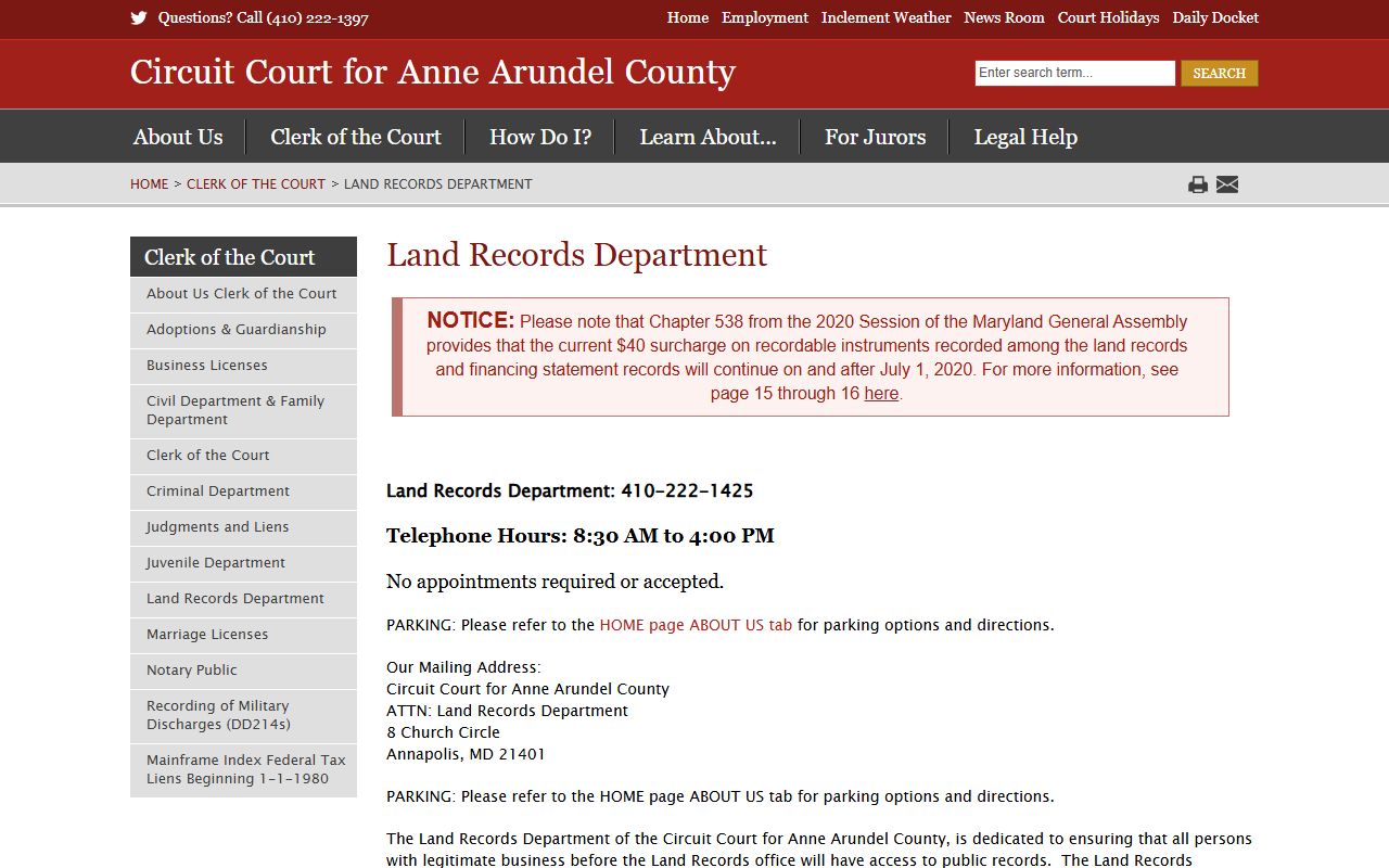 Anne Arundel County land records phone directory search