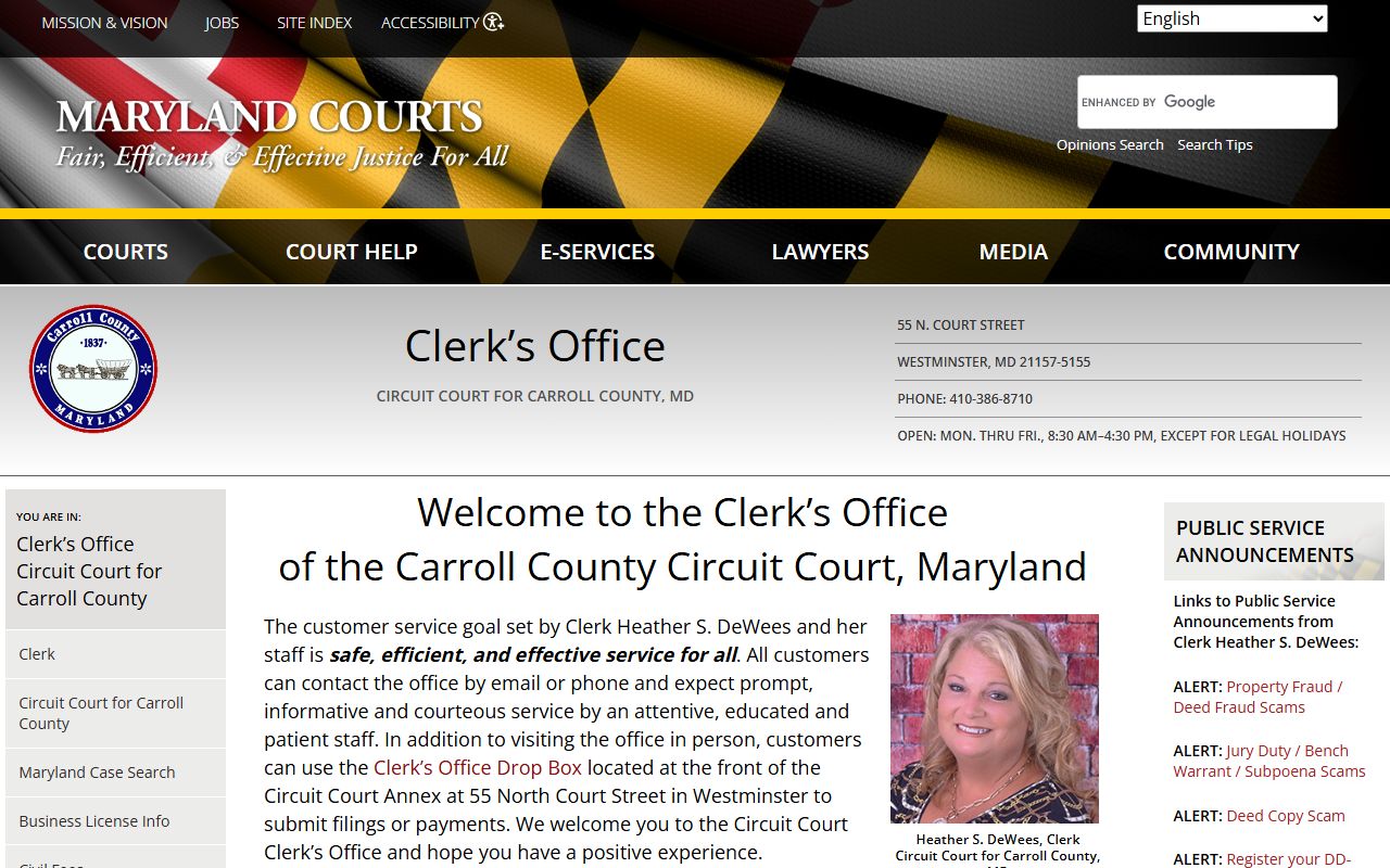 Carroll County Circuit Court phone directory page