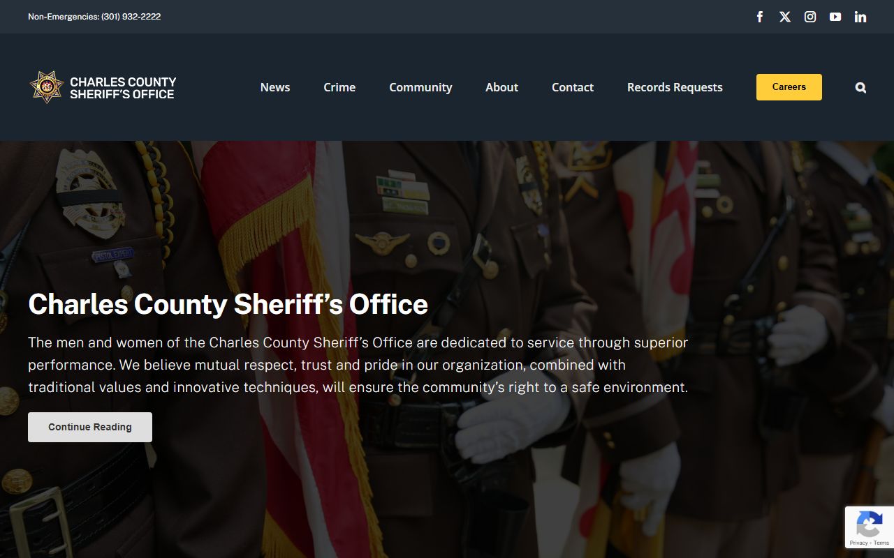 Charles County Sheriff phone directory homepage